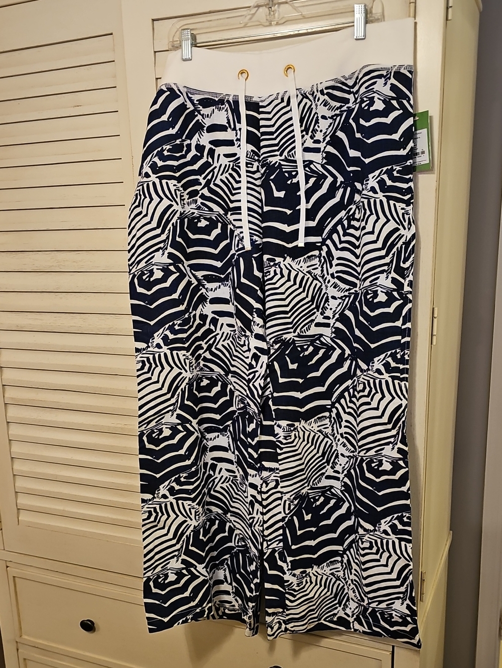 Lilly Pulitzer Navy & White Wide-Leg Drawstring Palazzo Pants